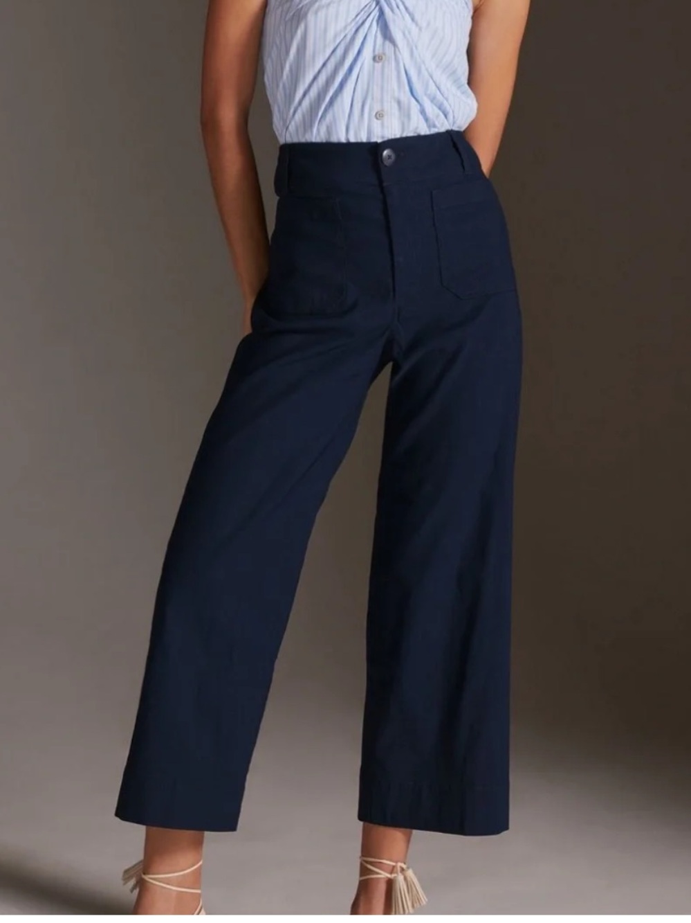 Anthropologie Colette Cropped Wide-legged pants by Maeve. Navy. Size 28.